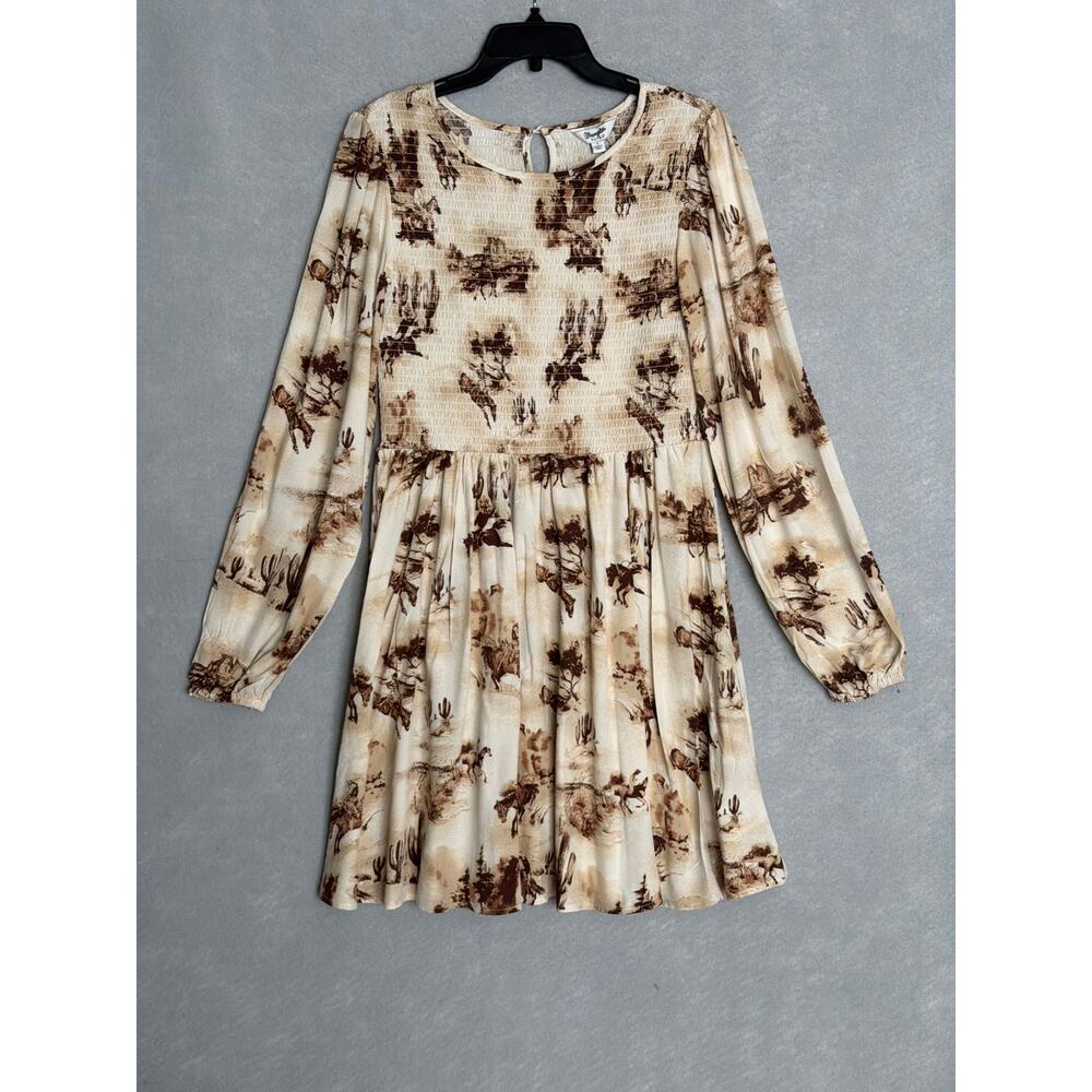 Wrangler Retro Western Print Dress Smocked Junior Girls Medium NEW